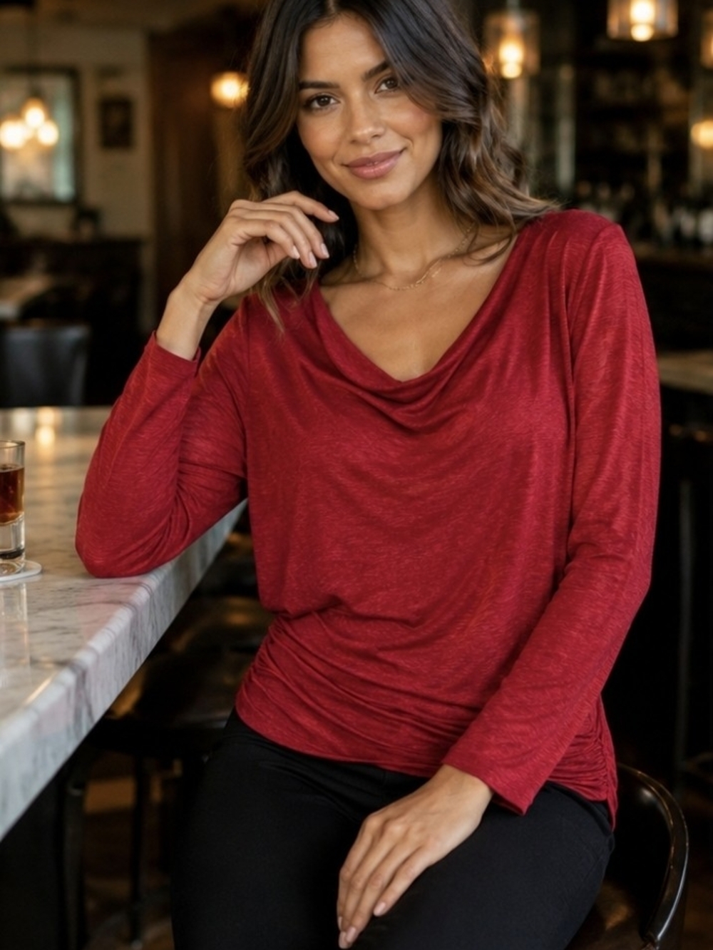 Tiffany & Grey red cowl neck long sleeve top, women’s size Medium